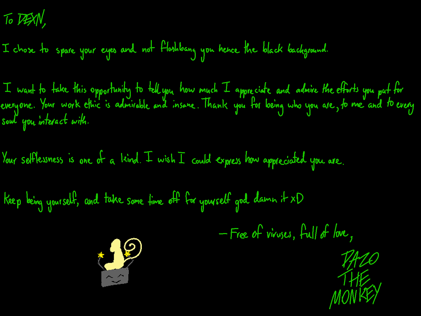 Dazo's Handwritten Message